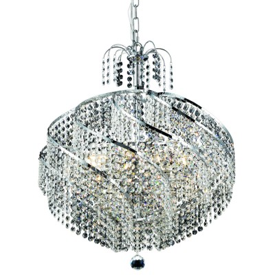Spiral Chrome Ten-Light 22-Inch Pendant with Royal Cut Clear Crystal