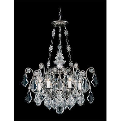  Antique Pewter Six-Light Chandelier with Clear Hand Cut Crystal