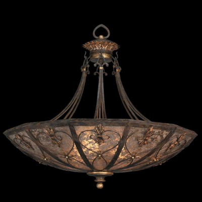 Three-Light Pendant in Rich Umber Finish and Gilded Accents with Hand Fashioned Mica Coupe