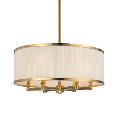 Aged Brass Six-Light Pendant with Natural Shade