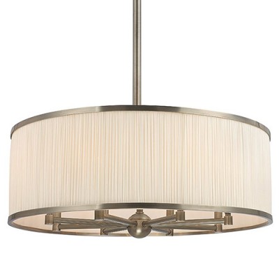 Historic Nickel Eight-Light Drum Pendant with White Pleated Silk Shade