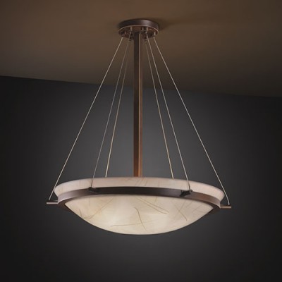 Group 3Form Dark Bronze 27-Inch Wide LED Round Bowl Pendant with Ring Fossil Leaf Ecoresin Shade