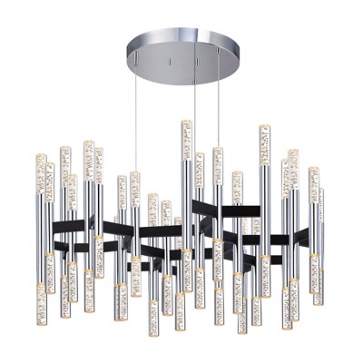 Polished Chrome and Black 48-Light LED Arm Pendant with Champagne Shade