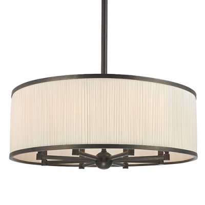 Old Bronze Eight-Light Pendant with Natural Shade