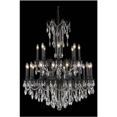 Bronze 24-Light Chandelier with Elegant Cut Crystal