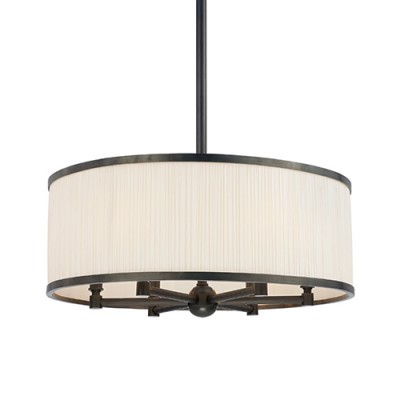 Old Bronze Six-Light Pendant with Natural Shade