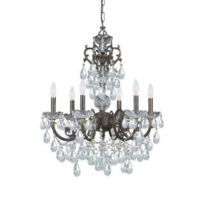 English Bronze Swarovski Strass Crystal Six-Light Chandelier