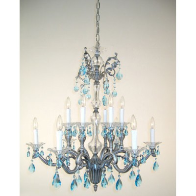 Millenium Silver Twelve-Light Chandelier with Sapphire Crystal Accents