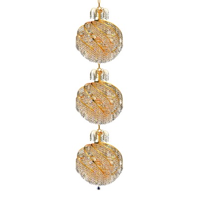 Spiral Gold Thirty-Light 22-Inch Three-Tier Pendant with Royal Cut Clear Crystal
