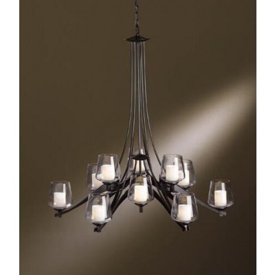 Twelve-Light Chandelier with Clear Glass with Opal Diffuser