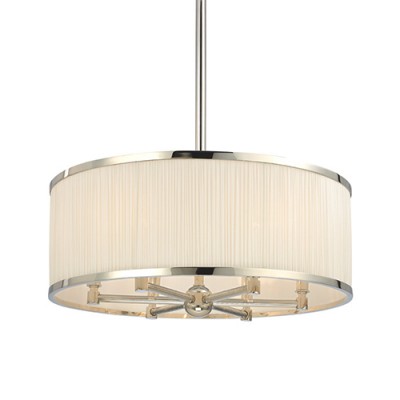Polished Nickel Six-Light Pendant with Natural Shade