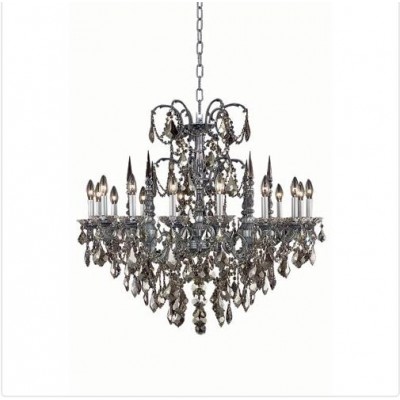 Pewter Sixteen-Light Chandelier with Golden Teak/Smoky Royal Cut Crystals