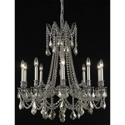  Pewter Ten-Light Chandelier with Golden Teak/Smoky Royal Cut Crystals