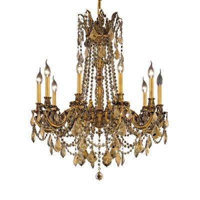 French Gold Ten-Light 28-Inch Chandelier with Royal Cut Golden Teak Smoky Crystal