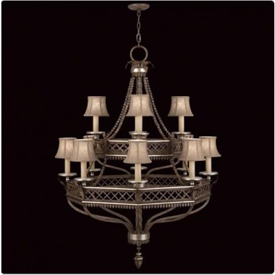 Fine Art Lamps Villa Vista 12-Light Chandelier in Hand Painted Driftwood Finish On Metal with Silver Leafed Accents