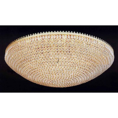 24 K gold plated crystal flush mount. Dressed with 25% full lead crystal balls