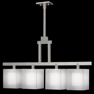 Four-Light Island Pendant in Silver Leafed Finish with Shimmering Screen of Platinum Organza