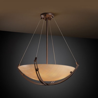 Group 3Form Dark Bronze Fluorescent Six-Light 28-Inch Wide Bowl Pendant with Crossbar and Take Shade