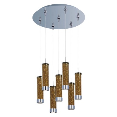 Polished Chrome Seven-Light LED 17-Inch RapidJack Pendant with Amber Crystal Glass