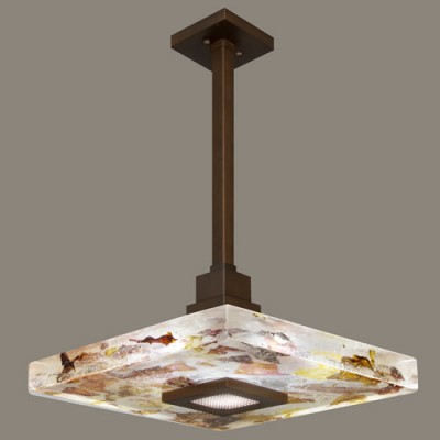 Crystal Bakehouse One-Light Pendant in Bronze Finish with Handcrafted, Polished Block of Carnelian and Citrine Crystal Shards