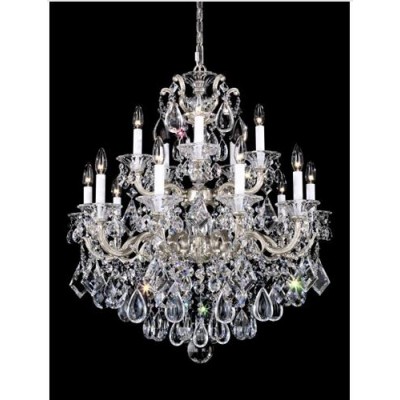 Silver 15-Light Clear Heritage Handcut Crystal Chandelier, 28W x 32H x 28D