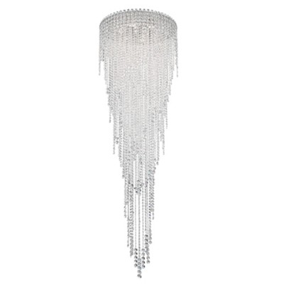 Schonbek Chantant Stainless Steel Six-Light Round Long Flush Mount with Clear Heritage Crystal