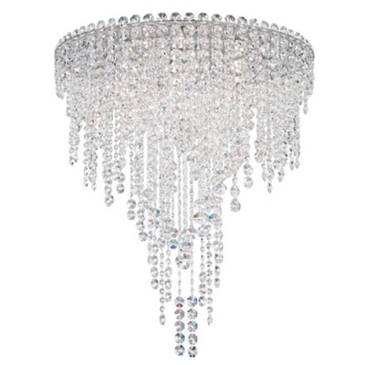 Schonbek Chantant Stainless Steel Six-Light Round Medium Flush Mount with Clear Heritage Crystal