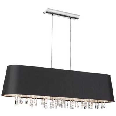 Five-Light Polished Chrome and Crystal Pendant w/ Black and Silver Shade and 17 Strands of Crystal