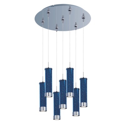 Polished Chrome Seven-Light LED 17-Inch RapidJack Pendant with Sky Blue Crystal Glass