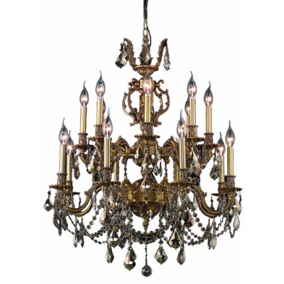  Gold Sixteen-Light 28-Inch Chandelier with Royal Cut Golden Teak Smoky Crystal
