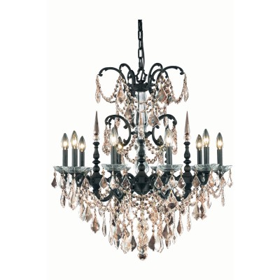 Athena Dark Bronze Ten-Light Chandelier with Golden Teak/Smoky Royal Cut Crystals