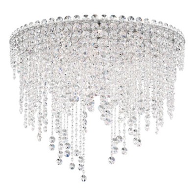 Schonbek Chantant Stainless Steel Six-Light Round Short Flush Mount with Clear Heritage Crystal
