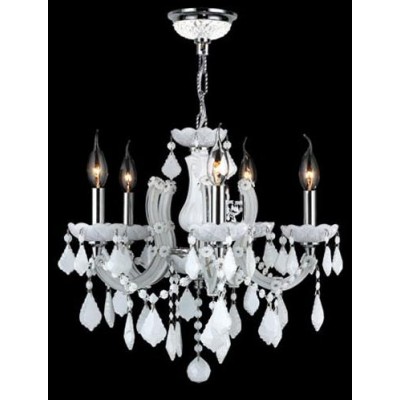 Five-Light Chrome Finish with White Crystal Chandelier