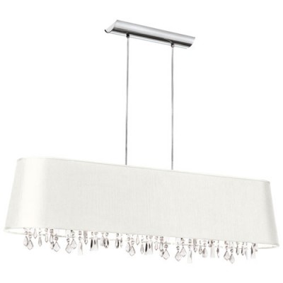 Five-Light Polished Chrome and Crystal Pendant w/ Jewel Tone White Shade and 17 Strands of Crystal