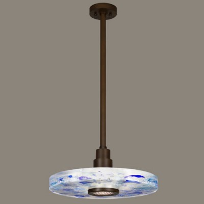 Crystal Bakehouse One-Light Pendant in Bronze Finish with Handcrafted, Polished Block of Cobalt and Aqua Crystal Shards