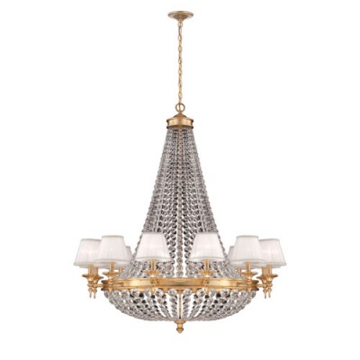 Pietra Gold 18 Light Chandelier with White Shade