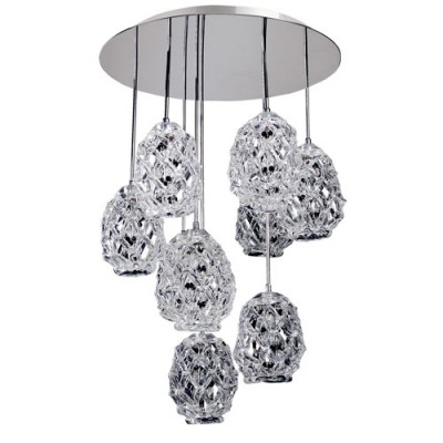 Veronese Chrome Nine-Light Convertible Round Pendant with Firenze Mixed Crystal