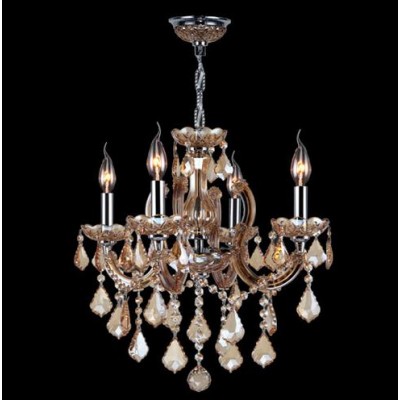 Four-Light Chrome Finish with Amber Crystal Chandelier