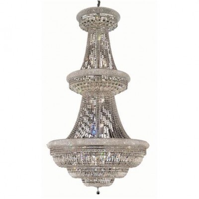Chrome Thirty-Eight Light 42-Inch Three-Tier Chandelier with Royal Cut Clear Crystal and Crystal Drop