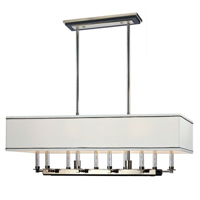 Polished Nickel Ten-Light Island Light with White and Black Trim Shade