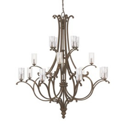 Fixture Company Harrison Mottled Brown Sixteen-Light Chandelier with Clear Seeded Glass