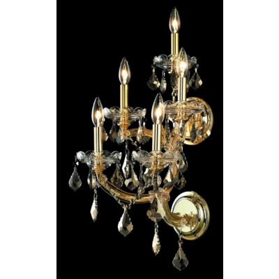 5 Light crystal wall sconce with golden teak crystal