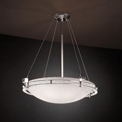 Group 3Form Polished Chrome Metropolis 28-Inch Wide LED Round Bowl Pendant with Small Tile Ecoresin Shade