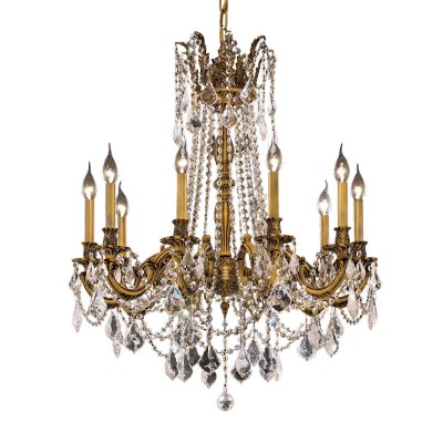 French Gold Ten-Light 28-Inch Chandelier with Royal Cut Clear Crystal