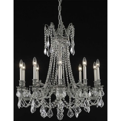  Pewter Ten-Light Chandelier with Clear Royal Cut Crystals