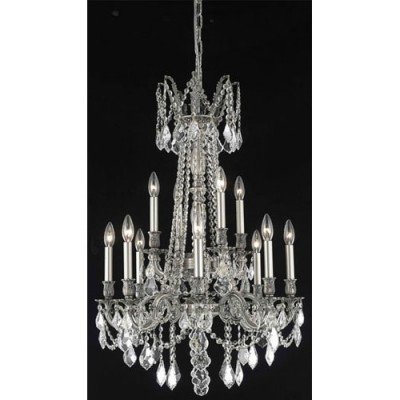 Pewter Twelve-Light Chandelier with Clear Royal Cut Crystals