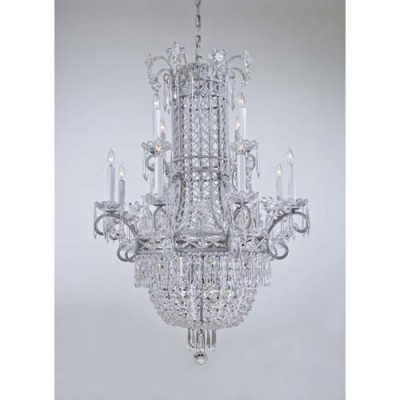 Vintage Silver Twelve-Light Two-Tier Chandelier with Crystal Rosettes and White Drip Candlesleeves