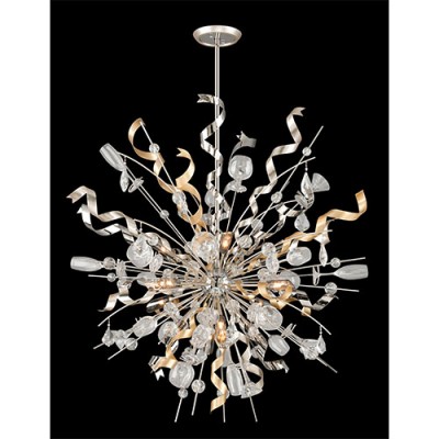 Polished Stainless with Silver and Gold Leaf 12-Light Pendant