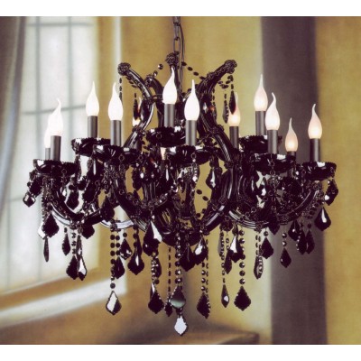15 Lights Maria Theresa crystal chandelier dressed with black crystals in black finish