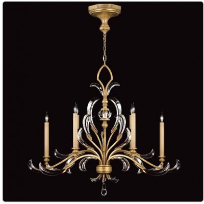 Six-Light Chandelier in Muted Gold Leaf Finish